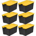 IRIS USA 6-Pack 72 Quart Storage Bins with Lids, Black/Yellow | Black finish conceals stored items. Perfect for moving, blankets, clothing, and garage storage. Nestable design saves space - size: 72 Qt, style: 6 Pack