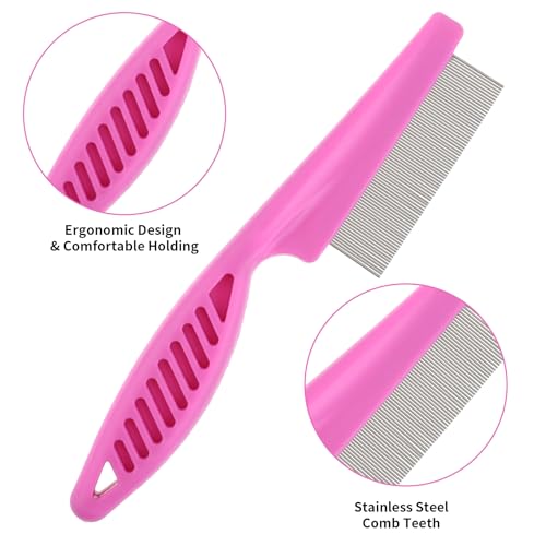 TIESOME Pet Hair Comb Tear Stain Removal,2 Pack Multifunctional Pets Grooming Comb Kit 2 in 1 Dog Combs Stainless Grooming Massage Dual-Sided Comb for Knots Crust Floating Hair Tangle Fleas(Pink) | Multifunctional Pets Grooming Comb Kit, 2 in 1 Dog Combs,