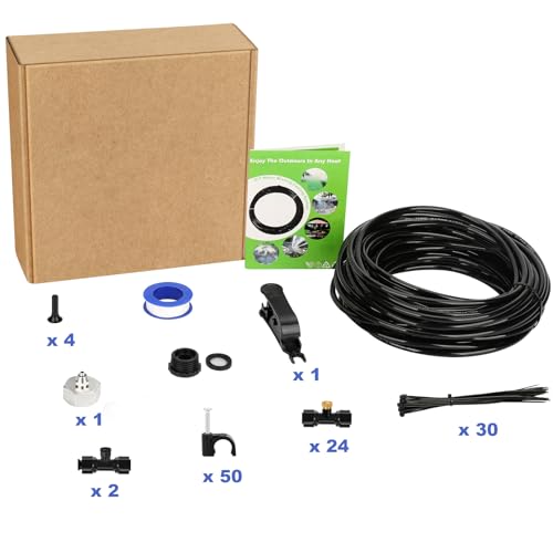 GMAULEE Misting Cooling System, DIY 78.8FT(24M) Misting Line +24 Brass Mist Nozzles+ a Brass Connector(3/4'') Outdoor Mister System for Patio Waterpark Garden Trampoline Greenhouse - size: 78.8 ft (24M)+24 Brass