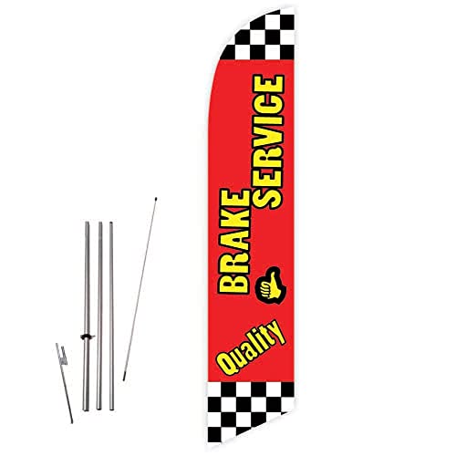 GLOBAL ADVERTISING SOLUTIONS Auto Repair Feather Flag Eye Catching Banner Sign for Business and Marketing Complete Set with 15 ft Pole Kit and Ground Spike (Brake Service) - style: Brake Service