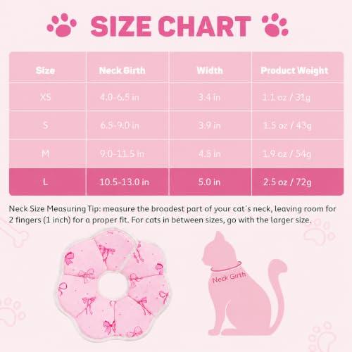 Avont Cat Cone L Adjustable Soft E-Collar, Bow | L fits 10.5-13.0" necks, Depth 5.0", breathable & soft, prevents licking Water-resistant & easy clean - color: Bow, size: L(Neck:10.5"-13.0")
