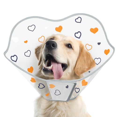 Dog Cone After Surgery - Soft, Comfortable, Adjustable Recovery Collar for Large, Medium, Small Dogs - Stop Licking with Soft Protect Edge (Love, M) - color: Love, size: M