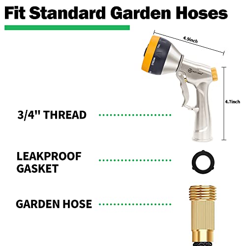AUTOMAN Garden Nozzle Sprayer, High Pressure Spray Nozzle, 100% Metal Water Hose Nozzle, 7 Patterns Watering Nozzle, Heavy Duty Sprayer Garden Nozzle for Watering Plants & Lawns, Washing Cars & Pets - color: Metal