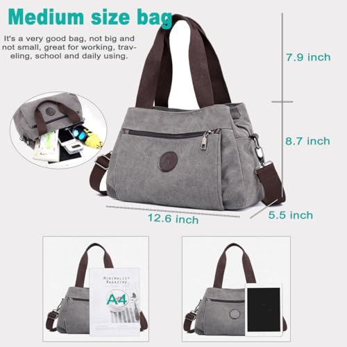 Hobo Handbags Canvas Crossbody Bags for Women | Multi Compartment, Triple Zip Pockets, Lightweight Medium Tote Sacthcel, for Travel Commute Going Out Everyday Use - color: Olive Drab - Medium