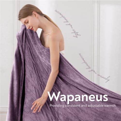 Wapaneus Foot Pocket Heated Blanket Electric Throw with 10 Heating Levels and 4 Timer Settings 4 Hours Auto Shut Off, Flannel Fast-Heating Heated Throw 50" x 60", Machine Washable, Purple - color: Purple, size: 50*60in