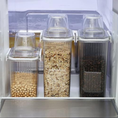 Neoflam 3 Set Airtight Kitchen Pantry Dry Food Container with Handle, Dog, Cat, Pet Feed Dispenser with Measuring Cup, Refrigerator Cabinet Organization for Cereal, Rice, Grain, Pasta (44 oz, 1300ml) - size: 44 oz