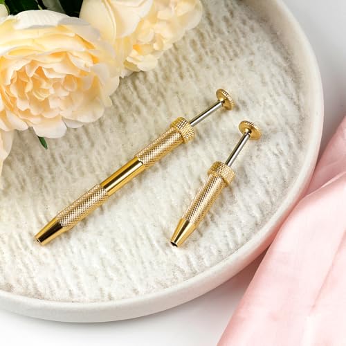 2Pcs Piercing Ball Grabber Tool for Changing Jewelry, Stianless Steel Flat Back Earring Applicator Internally Threaded Push Pin Piercing Grabber Tool - color: Gold
