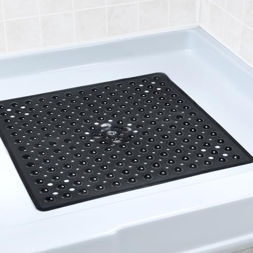 SlipX Solutions 21" Square Non Slip Shower Stall & Bathtub Mat, Black | Anti Slip Essential Shower Mat For Bathers Of All Ages, 25% Stronger Suction Cups, Soft Underfoot, Machine Washable - color: Black