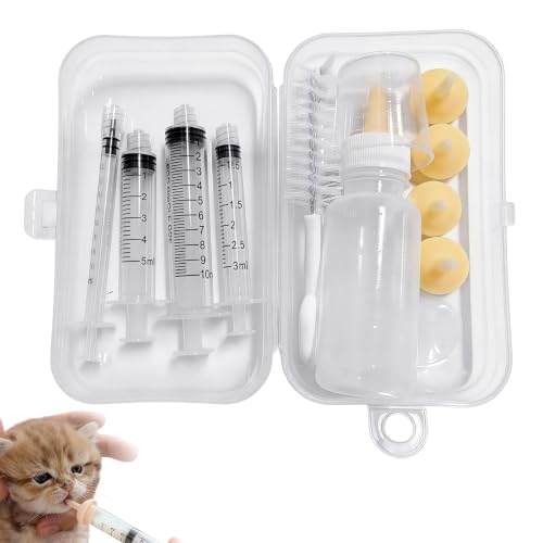 Kitten Bottle Feeding Kit, with Kitten Feeding Syringe, Includes Nipples and Formula Dispenser, Ideal for Newborn Kittens and Small Animals