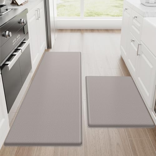 StepRite Kitchen Mats for Floor, 2-Piece Anti-Fatigue Kitchen Rugs, Khaki | 20" x 32" + 20" x 48", 0.47-inch cushioning, water-resistant, easy to clean, non-slip bottom, kitchen floor, standing desk - color: Khaki, size: 20" x 32"+20" x 48"-0.47 inch