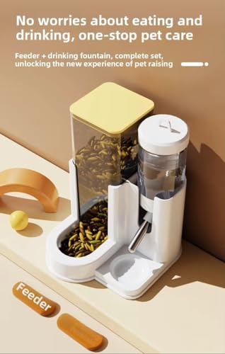 2 in 1 Automatic Hamster Feeder and Water Dispenser, No Drip Small Animal Water Bottle with Stainless Steel Nozzle, Gravity Food Feeder for Hamster, Guinea Pig, Mouse, Dwarf Bunny, Rodent Cage