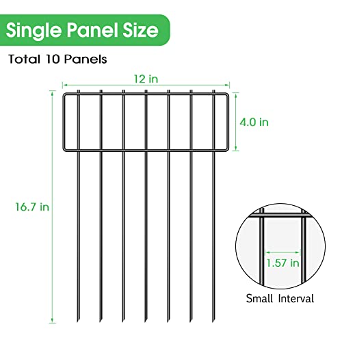 10 Pack Animal Barrier Fence No Dig,Metal Garden Fence Panels for Dog,Black | 17 In(H) X 10 Ft(L), Fence Gap Blocker, Hard and Rustproof, Easy to Install - size: 10 Pack