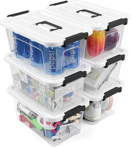 NUMIFUN Plastic Storage Bins With Lids 6 Pack Storage Organizer Bins, 7 Quart Stackable Storage Bins with Lids and Black Handle Buckle Easy for Home Office Organization, White - color: White