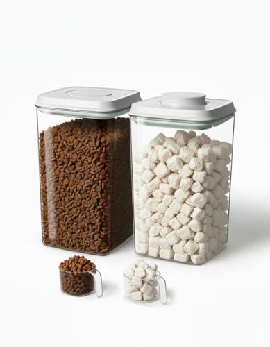 Dog Food Storage Container with 130ml Scoop – 4L/4.2qt Airtight Dog Food Container for Kibble & Treats, BPA-Free Cat Food Storage Container, Stackable Pop Lid Plastic Container with Lid (4.2Qt*2) - color: 4.2Qt*2