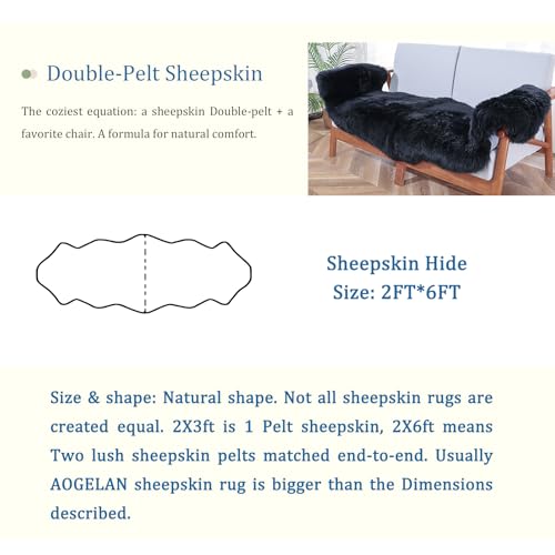 AOGELAN Fluffy Genuine New Zealand Sheepskin Rug Double Pelt/2'x 6' Black | Natural Fluffy Fuzzy Sheepskin Fur Area Rug,Chair Sofa Seat Cover,Living Room,Bedroom,Pets Dogs Mat,Pray Pup Mat,Yoga Mat - color: Black, size: 2' x 6' (Double Pelt)