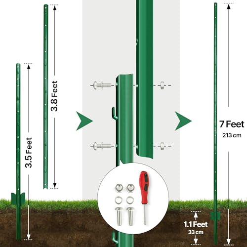7ft Fence Posts, Pack of 10 - Sturdy Metal U-Posts & Step-in Stakes | No Digging Poles for Garden Wire Fencing and Yard Signs (Requires Assembly) - size: 7 Feet (Requires Assembly)