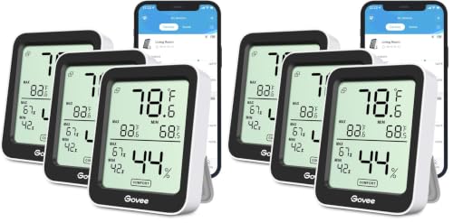 Govee Indoor Hygrometer Thermometer 3Pack H5075 with Bluetooth App Control (Pack of 2) - color: Black, size: 6 Pack
