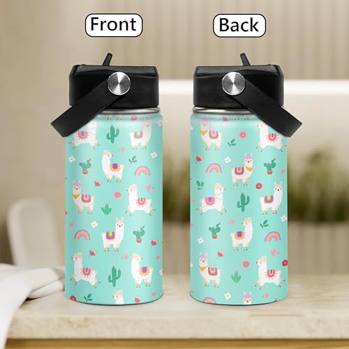 SANDJEST Kids Water Bottle Alpaca Llama Water Bottles 12oz with Straw Insulated Stainless Steel Travel School Tumbler Double Wall Vacuum Cup for Girls Kid - color: Llama
