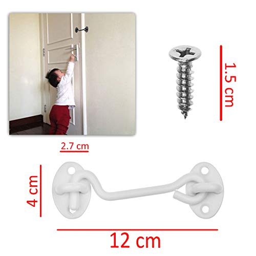 Kare & Kind Hook and Eye Latch (4-inch) - with Mounting Screws - Heavy Duty Locks for Door, Gates, Barns, Bathrooms, Cabins (1-White, 1-Black) - style: 1-White, 1-Black