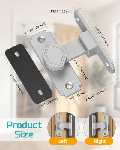 90 Degree Barn Door Latch with Thickened Spacer for Barn, Cabinet | Flip sliding door lock, security gate latches, aluminum alloy, for bathroom, screen, fence, sliding door - color: Silver
