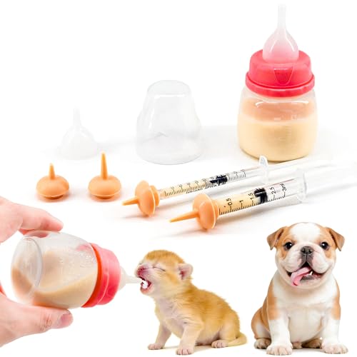 Pet Feeding Bottle and Syringe Set for Puppies and Kittens(1 Bottles,2 Syringes,6 Nipples) Pink - color: Pink