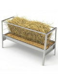 59" L Goat Hay Feeder 90 Gallon Large Capacity, Stainless Steel 2-in-1 Hay & Grain Feeder for Goats, Sheep, Horses | Freestanding Outdoor Farm Livestock Feeder, Easy Assembly