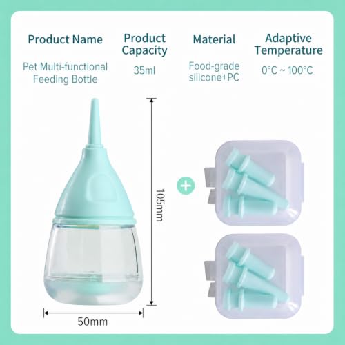 Kitten Bottles for Nursing,Puppy Bottles for Nursing Puppy Milk (6 Nipples) | Anti-Choking Feeder with Replaceable Reusable Silicone Nipples