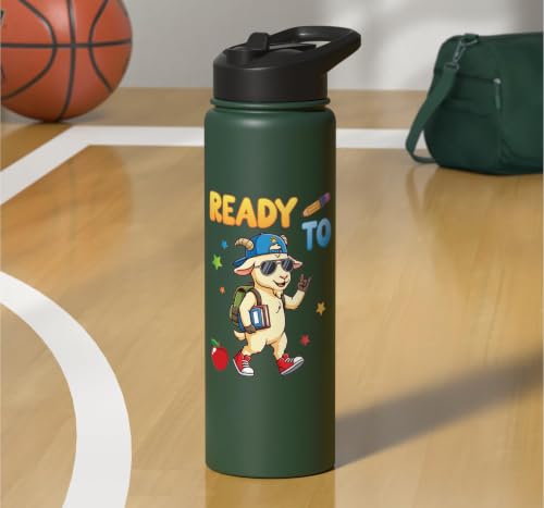 Ready To Learn Goat Student Back To School Kids Boy Girl Stainless Steel Insulated Water Bottle - color: Dark Green