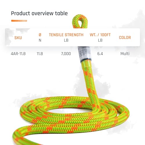 Pelican Rope 24-Strand 11.8 mm Arborist-Pro™ Rope – High Tensile Strength – Lightweight – Made in USA - color: Viper, size: 200 ft