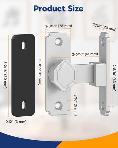 Pocket Door Lock, 90 Degree Latch, Barn Door Hardware Silver 1PC | Solid Aluminum Alloy, 3MM Spacer, 360° Rotation, Sliding Screen Door Lock, Cabinet, Bathroom, Garden Gate, Shed, Bedroom - color: Silver-1 Pc