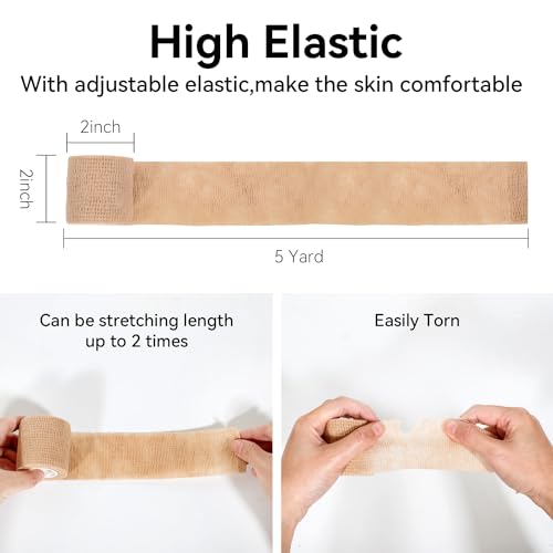 Self Adhesive Bandage Wrap,Bandage Tape,Medical Tape,Vet Tape | Athletic Tape Gauze,for First Aid,Sports, Wrist, Ankle (skin color, 2inch*8rolls) - color: Skin Color, size: 2inch*8rolls