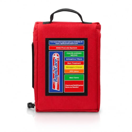 Rapid Care 164 Piece Outdoor Adventure First Aid Kit | ANSI & OSHA Compliant Emergency Medical Kit with Color Coded Supplies for Camping, Hiking, Travel, Car & Survival Gear