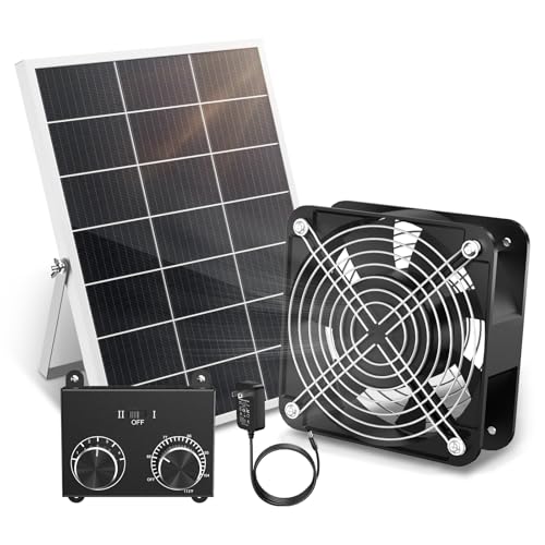 HG Power 25W Solar Fan for Chicken Coop with Thermostat, Adapter, Metal Solar Exhaust Fan 600 CFM with Speed Settings, 2 Power Auto-Switch for Chicken Coops, Doghouse Small Greenhouses, Shed
