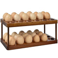 Sishynio 2 Tier Acacia Wood Egg Holder Countertop, 36 Egg Storage Rack | Double Layer Farmhouse Kitchen Egg Tray Organizer; Fresh Egg Storage Rack Basket for Countertop, Fridge, Cabinets and Pantry - style: 2 tier acacia wood egg tray
