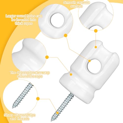 Blulu 12 Pcs Electric Fence Insulators Porcelain Heavy Duty Ceramic 1.8 Inches Lag Screw White Insulator Wire Holder for Wood Post Electric Wire Fence for Agricultural Ranchers