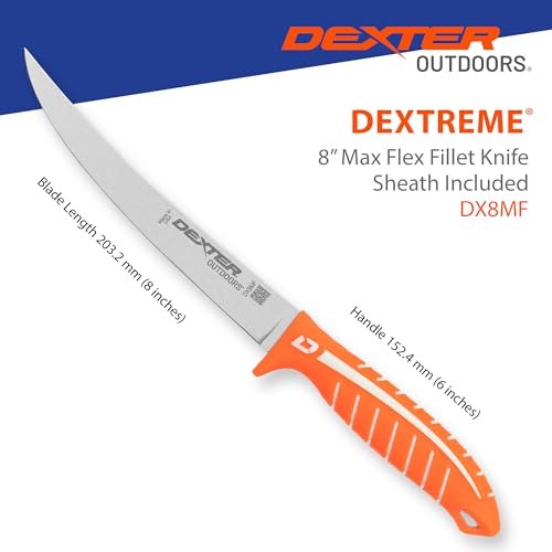Dexter Outdoors Dextreme Single Edge 8" Max Flex Fillet Knife, Sheath | Max flex single edge stainless blade hugs the backbone for thin fillets. Protective sheath included for safe transport. - style: 8" Single Edge Max Flex