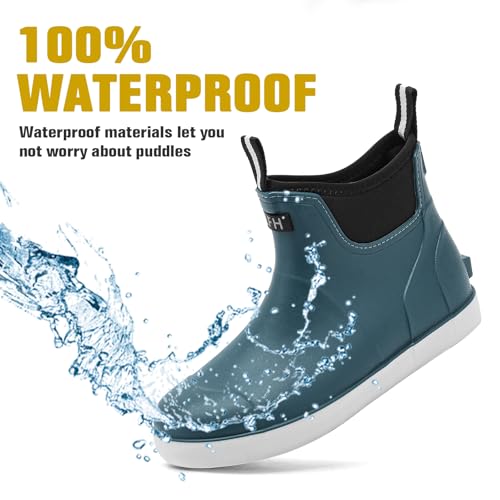 Men's Deck Boots, Waterproof Ankle Rain Boots Men Anti-Slip Traction, Outdoor Rubber Fishing Garden Boots High-Performance Shoes for Farming - color: Blue, size: 6.5
