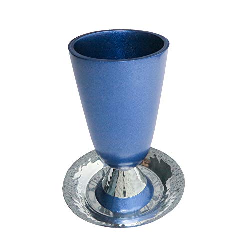 EMANUEL Yair Kiddush Cup Anodized Blue Aluminum with Hammered Finish (CUK-4)