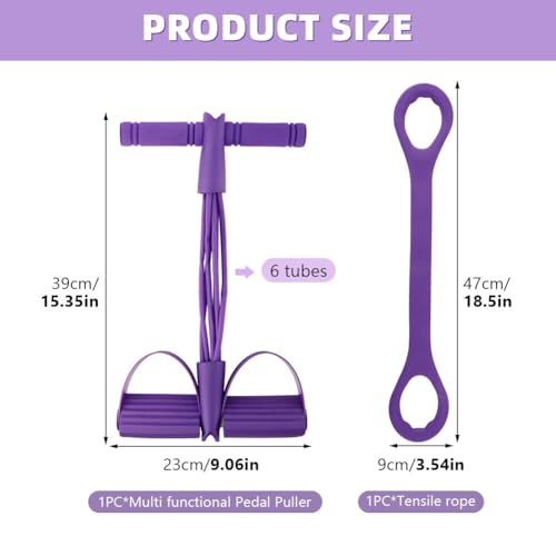 21 Fitness Resistance Bands-6 Tube Pedal Ankle Puller, Multifunction Tension Rope, Pedal Resistance Band with Handle Sit Up Exercise Equipment Home Gym Tummy Trainer for Men Women