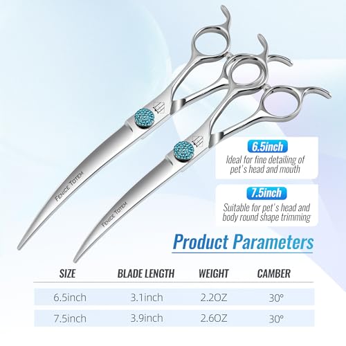 Fenice Professional Grooming Curved Shear: 30 Degree Super Curves Scissors for Dogs 7.5" Big Arc Curved Shears Made Of Japanese 440C Stainless Steel - size: 7.5", style: Curved 30°