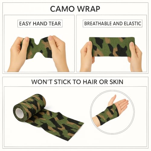 4" Cohesive Flexible Bandage Wrap – Jungle Camo - 8 Pack | Self-Adherent Vet Tape for Animal Use | Breathable, Easy Tear, No Clips Required | Ideal for Horses, Dogs, Livestock, Pets - color: Jungle Camo