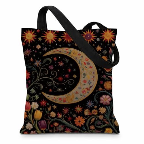 Vintage Floral Canvas Tote Bag, Aesthetic Botanical Reusable Grocery Bags for Women, Elegant Floral Lover Gift Tote - color: Color21