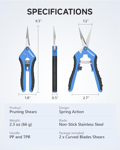 Fondwell 6.5" Gardening Scissors Trimming Shears: 2 Pack of Trimming Scissors for Buds - Comfortable Hand Pruners with Curved Blades | Plant Pruners Snips, Ultra-Sharp Micro-Tip Curved Blades, Comfortable Use, Safety - Best for Precision Cuts in Tight Spa