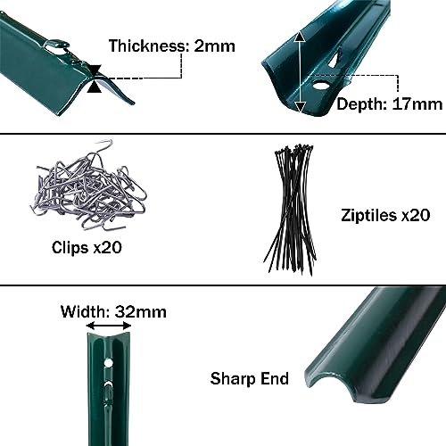(4 Sizes: 4-5-6-7 Feet) LADECH 4 Feet Sturdy Duty Metal Fence Post with 20 Zip Ties & 20 Post Clips – Garden U Posts for Fencing (4 Feet - Light - Set 10) - style: 4 Feet - Light - Set 10