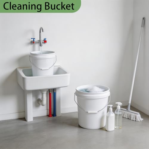 5 Gallon Large & 2.5 Gallon Small Bucket Set with Handle (2 Pack), Plastic Bucket for Cleaning Car Wash Paint Garden Outdoor, Food Grade Plastic Container for Water Kitchen Storage, White - size: 1 x 5 Gallon & 1 x 2.5 Gallon