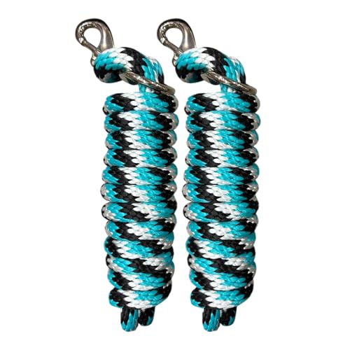 Majestic Ally Polypropylene Lead Rope with Removable Nickel Bolt Snap, 5/8 x 10 ft, for Horses and Livestock, 2 Pack (Turquoise-Black-White) - color: Turquoise-Black-White