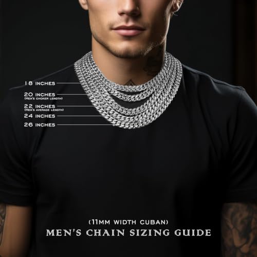 11mm Miami Cuban Link Chain Neckalces for Men Women, 316l Stainless Steel and 925 Sterling Silver Filled, Silver Cuban Mens Necklaces Jewelry Gifts Available In 20/22/24/26/28/30 Inches - style: 12MM-Length 26 Inches