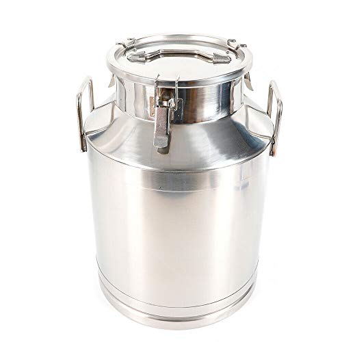 Milk Can Milk Bottle, 20/30/ 40/50/ 60L Stainless Steel Heavy Duty Milk Jug Wine Pail Bucket Square Liquid Container Storage with Embedded Silicone Sealed Lid for Home Restaurant Bar Silver (50L) - size: 50L