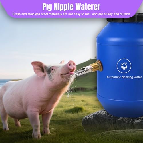 2PCS Pig Waterer Pig Water Nipple for Barrel Kit Automatic Pig Drinker Drinking System Stainless Steel Hog Water Feeder with Brass Water Tank Connectors Kit for Pig (Copper, 2 BS Pig Waterer) - size: 2 BS Pig Waterer
