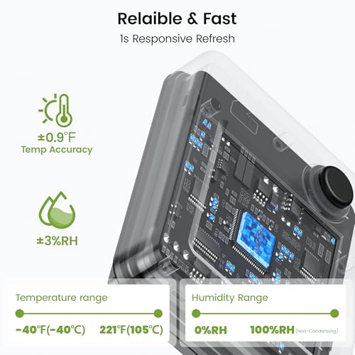 MOCREO WiFi Reptile Thermometer Hygrometer, Waterproof Probe, App Alerts | For terrariums, incubators, greenhouses & humidors, calibrate temp & humidity in app, power-outage & offline alerts, no hub - color: Black